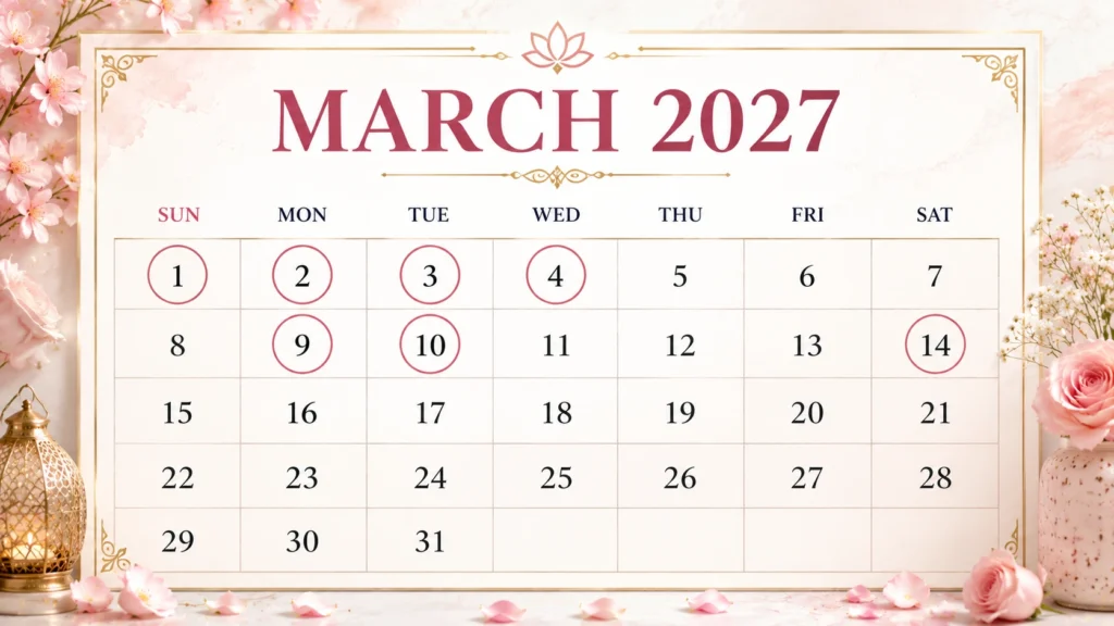 Marriage dates in 2027 in the month of March