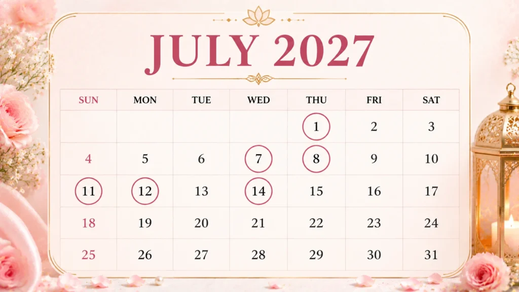 July auspicious Wedding Dates in 2027